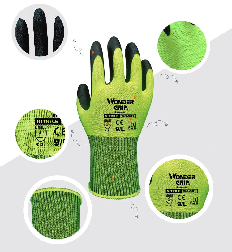Garden Work Glove Nylon Spandex Fluorescent Green Nitrile Micro Foam Flower Garden Safety Mittens