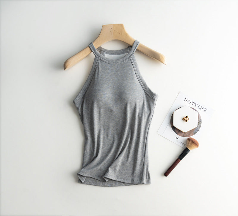 Halter Neck Off-shoulder Camisole Tops Basic Solid Women T shirts Tees Summer Female Tanks Sleeveless With Chest Pad