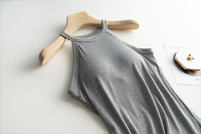Halter Neck Off-shoulder Camisole Tops Basic Solid Women T shirts Tees Summer Female Tanks Sleeveless With Chest Pad