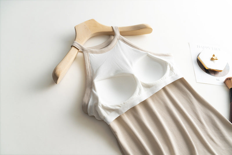 Halter Neck Off-shoulder Camisole Tops Basic Solid Women T shirts Tees Summer Female Tanks Sleeveless With Chest Pad