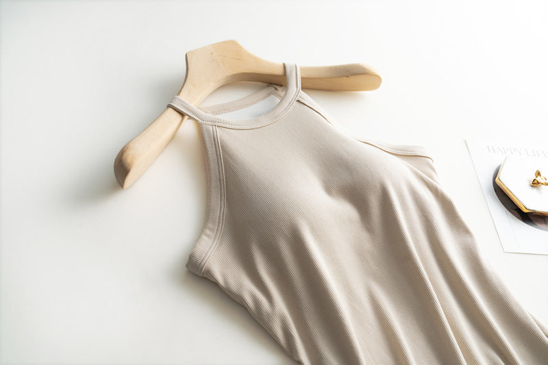 Halter Neck Off-shoulder Camisole Tops Basic Solid Women T shirts Tees Summer Female Tanks Sleeveless With Chest Pad