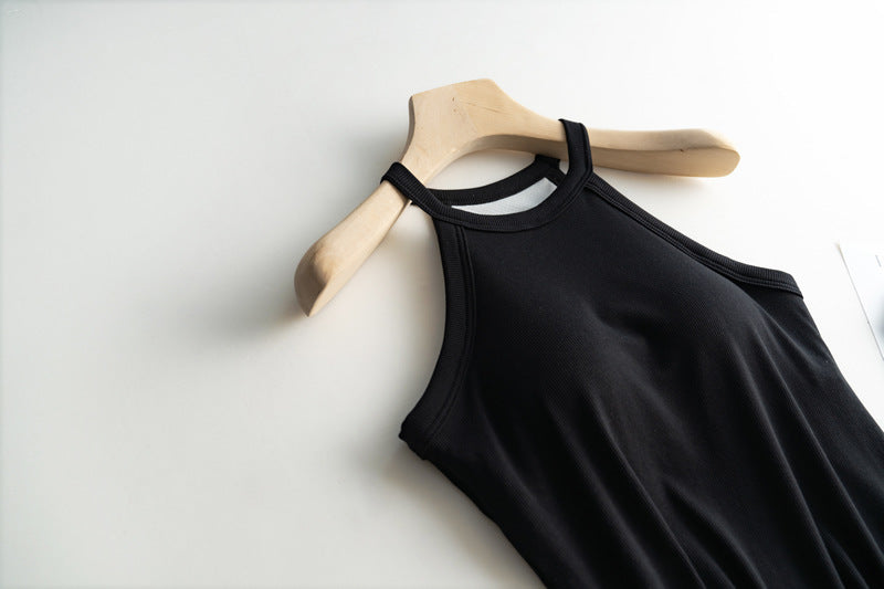 Halter Neck Off-shoulder Camisole Tops Basic Solid Women T shirts Tees Summer Female Tanks Sleeveless With Chest Pad