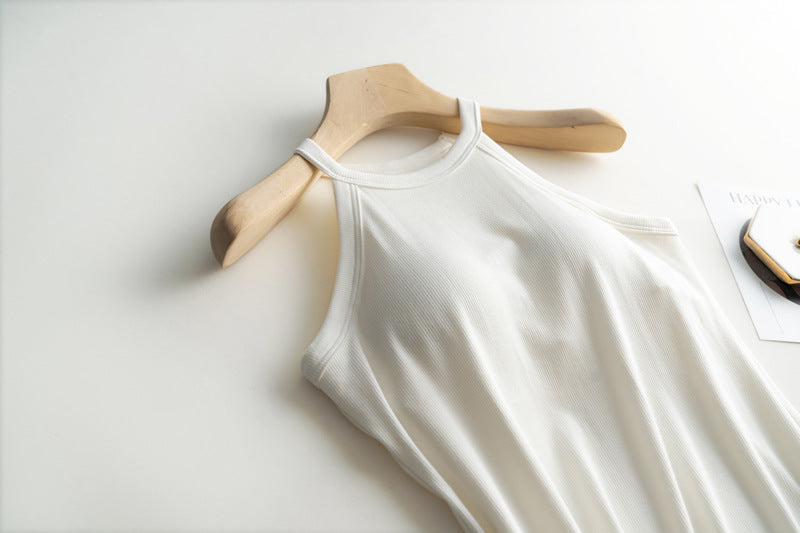Halter Neck Off-shoulder Camisole Tops Basic Solid Women T shirts Tees Summer Female Tanks Sleeveless With Chest Pad