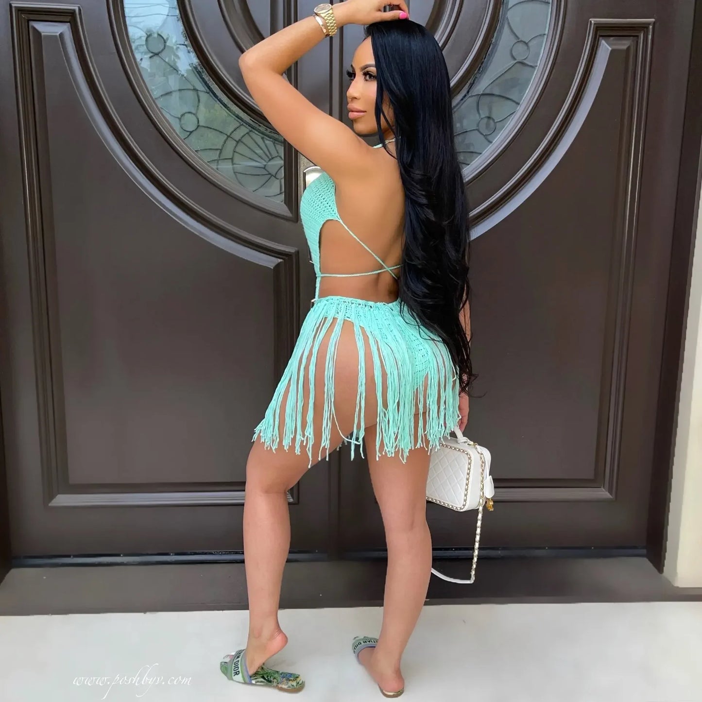 Sexy Women Knitted Dress Halter Backless Crochet Mini Dresses Hollow Out Bodycon Crocheted Beach Dress