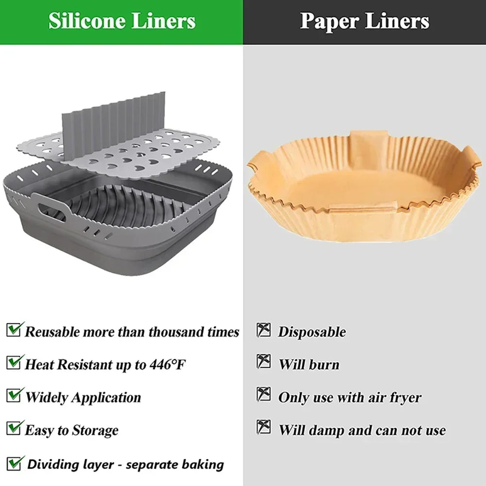 Air Fryer Silicone Tray Fried Chicken Baking Tool Oven Baking Tray with Divider Plate Reusable Liner Airfryer Silicone Basket