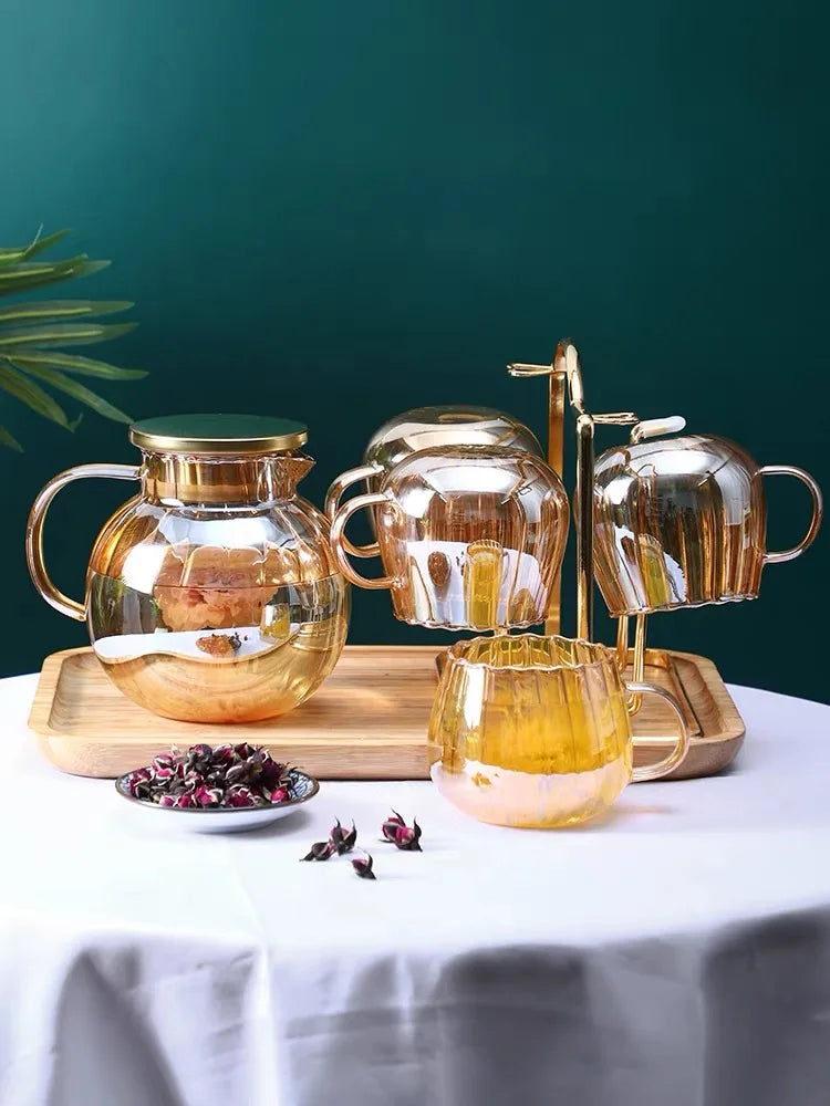 Coffee Teapot, Glass Kettle Pots Teapot Kawaii Color Pumpkin Thermal Water Bottle 1000ml with Cup Moka Pot Home Appliance Kitchen Accessories