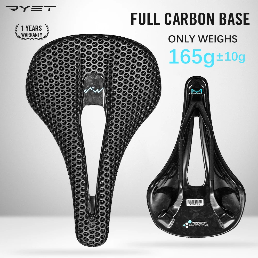 RYET 3D Printed Bike Carbon Saddle 140mm SuperLight 165g Road MTB Racing Saddles Bicycle Seat Cushion Cycling Seating Parts
