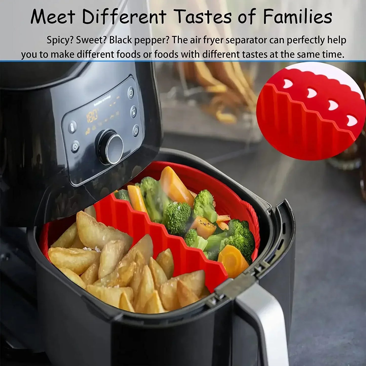 Air Fryer Silicone Tray Fried Chicken Baking Tool Oven Baking Tray with Divider Plate Reusable Liner Airfryer Silicone Basket
