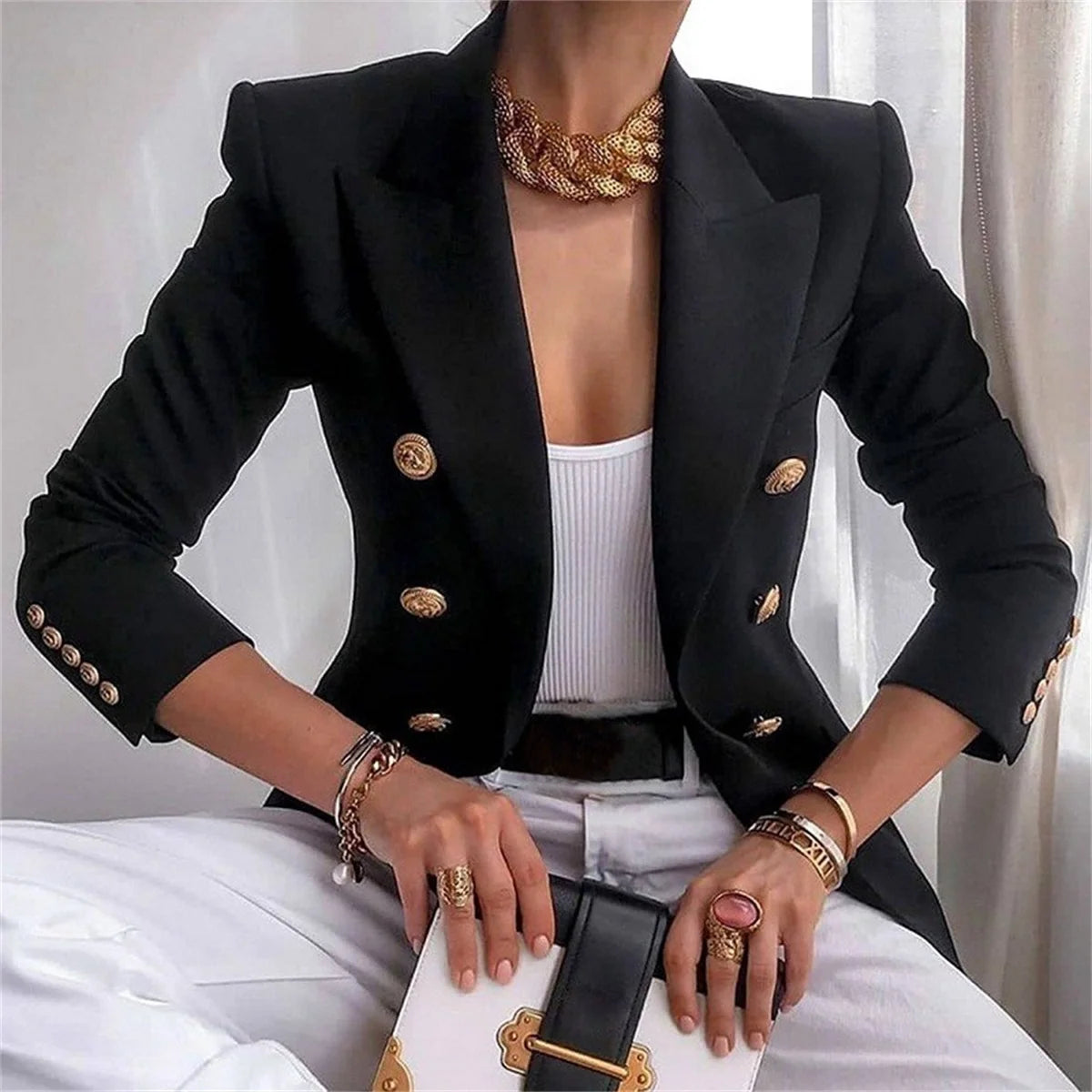 Korean Spring Autumn Luxury: Solid Coat for Women - Slim Fit, Casual Blazer with Elegant Tailoring for Office or Casual Wear