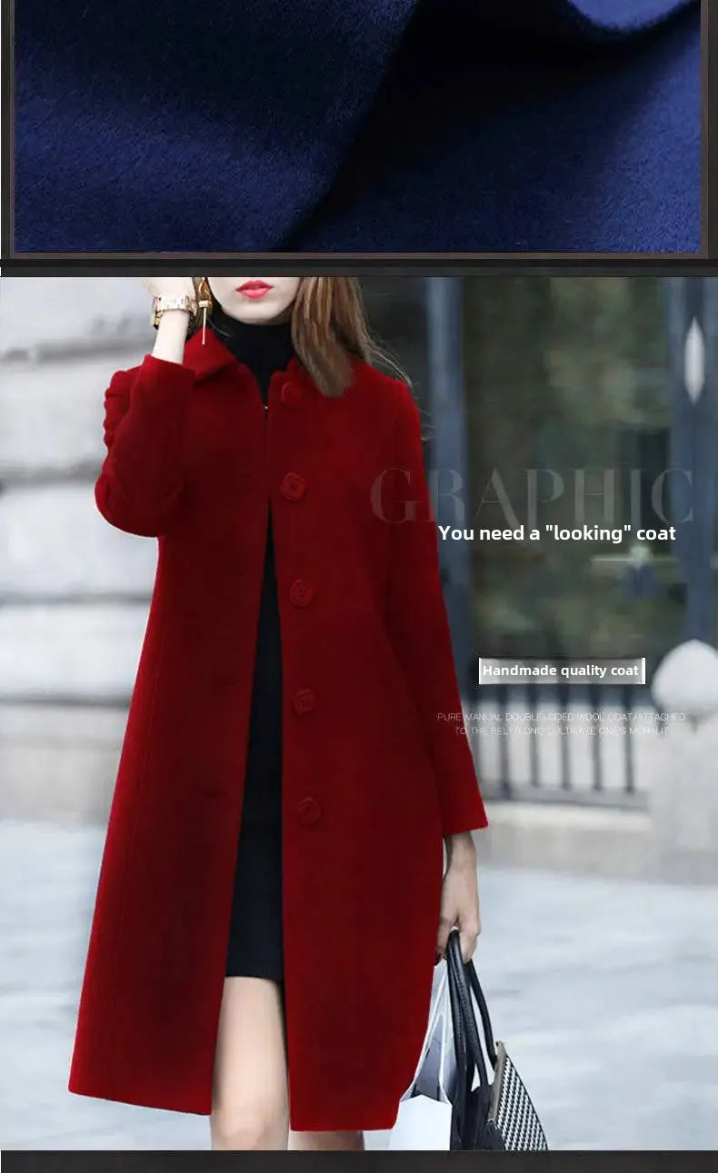 Women's Medium-Length Woolen Overcoat 2024 Autumn Winter New Style Plus Sizes Slimming Effect Smooths Your Silhouette Woolen Jac