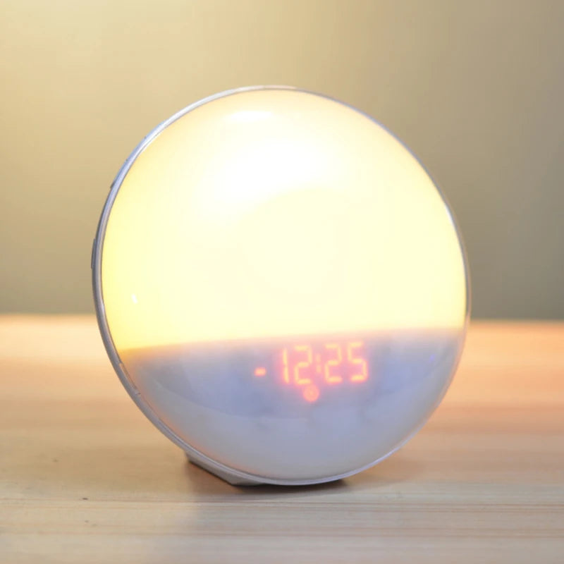 Alarm Clock, Wake Up Alarm Clock Light with Sunrise/Sunset Simulation Dual Alarms FM Radio Nightlight 7 Colors Natural Sounds Snooze