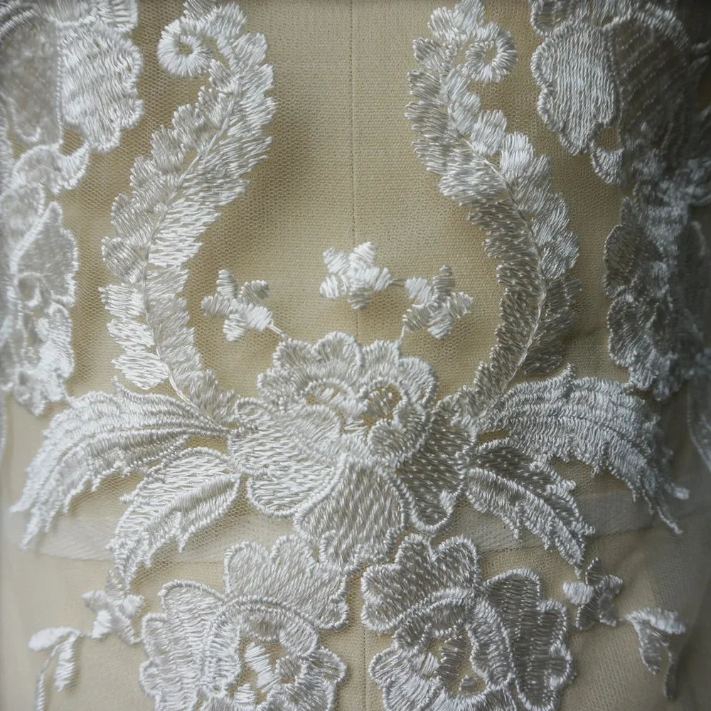 Embroidered Lace Applique Sewing Flower Fabric Collar Patch For Wedding Party Gown Bridal Dress Clothes DIY Crafts