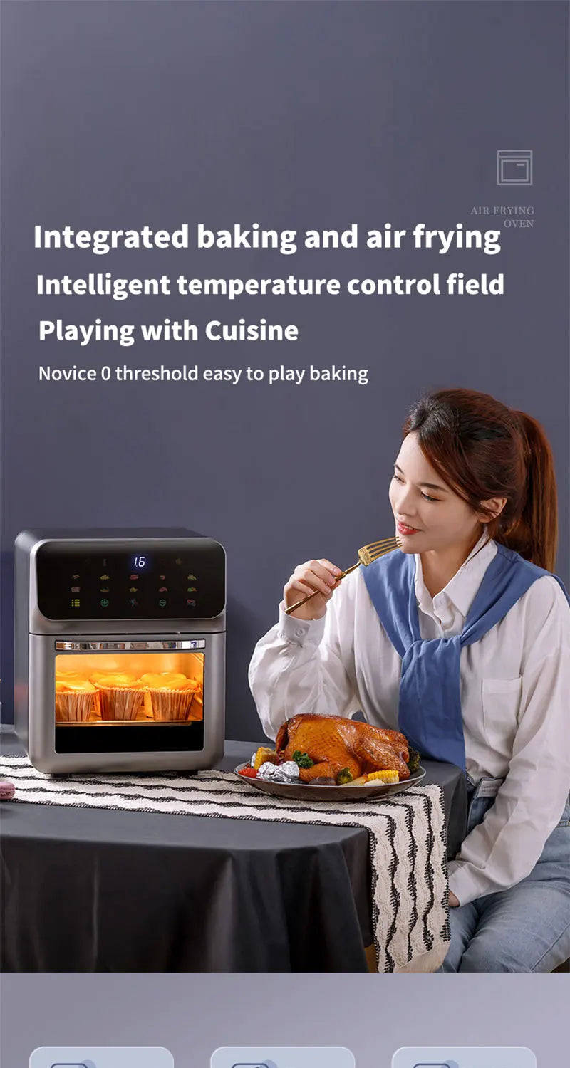 Air Fryers, 10L Large Capacity Electric Oil-free Automatic Household Kitchen 360°Baking Convection Oven Deep Fryer without Oil
