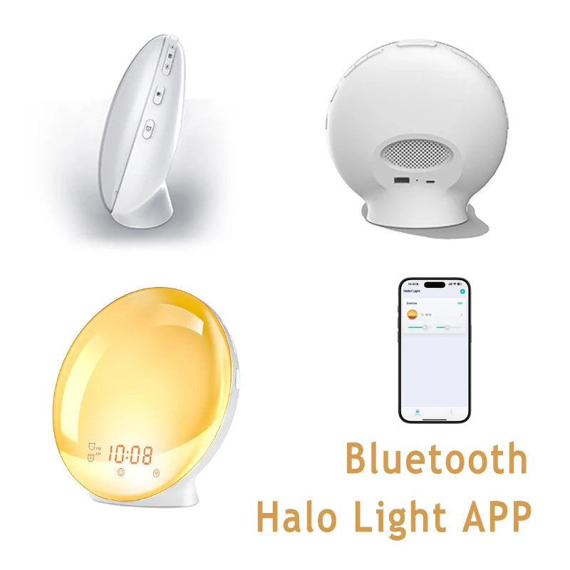 Alarm Clock, Wake Up Alarm Clock Light with Sunrise/Sunset Simulation Dual Alarms FM Radio Nightlight 7 Colors Natural Sounds Snooze