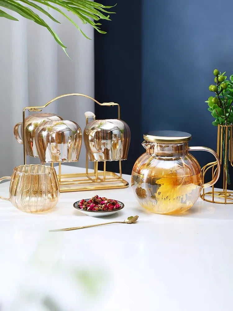 Coffee Teapot, Glass Kettle Pots Teapot Kawaii Color Pumpkin Thermal Water Bottle 1000ml with Cup Moka Pot Home Appliance Kitchen Accessories