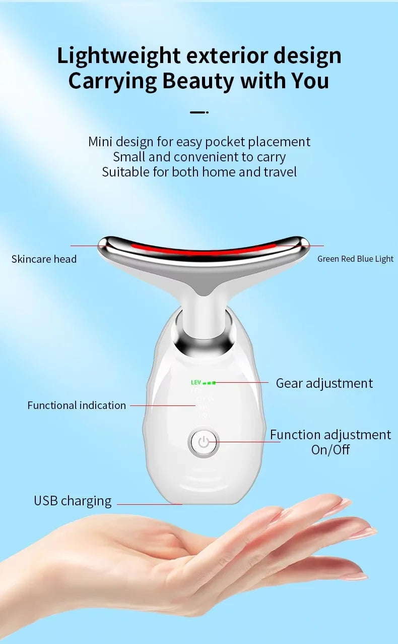 facial Microcurrent, Chin Lifting Face Neck Beauty Device LED Photon Firming Rejuvenation Anti Wrinkle Skin Care Facial Massager