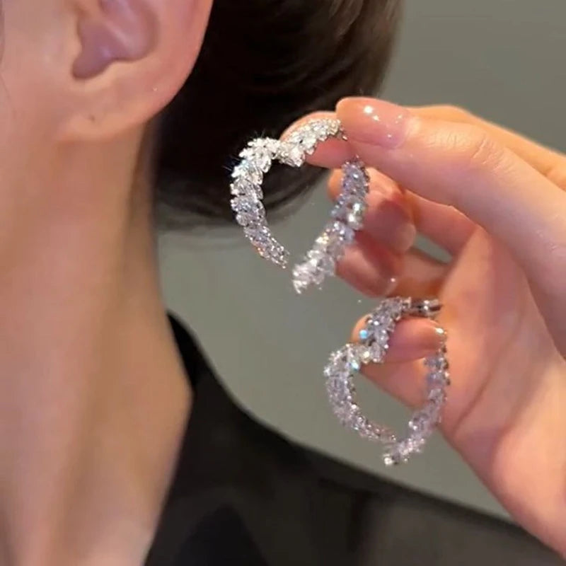 Luxury Earrings Shiny Zircon Fashion Personality Party Charm Jewelry Wheat Leaf Earring for Women Girls Valentine's Day Gift