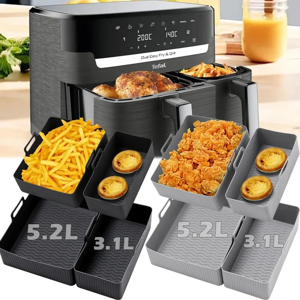 Air Fryer Tray Silicone Mold For Tefal Ey901840 Air Fryer Liner Basket Reusable Oven Baking Tray Non-Stick Pizza Grill Pan