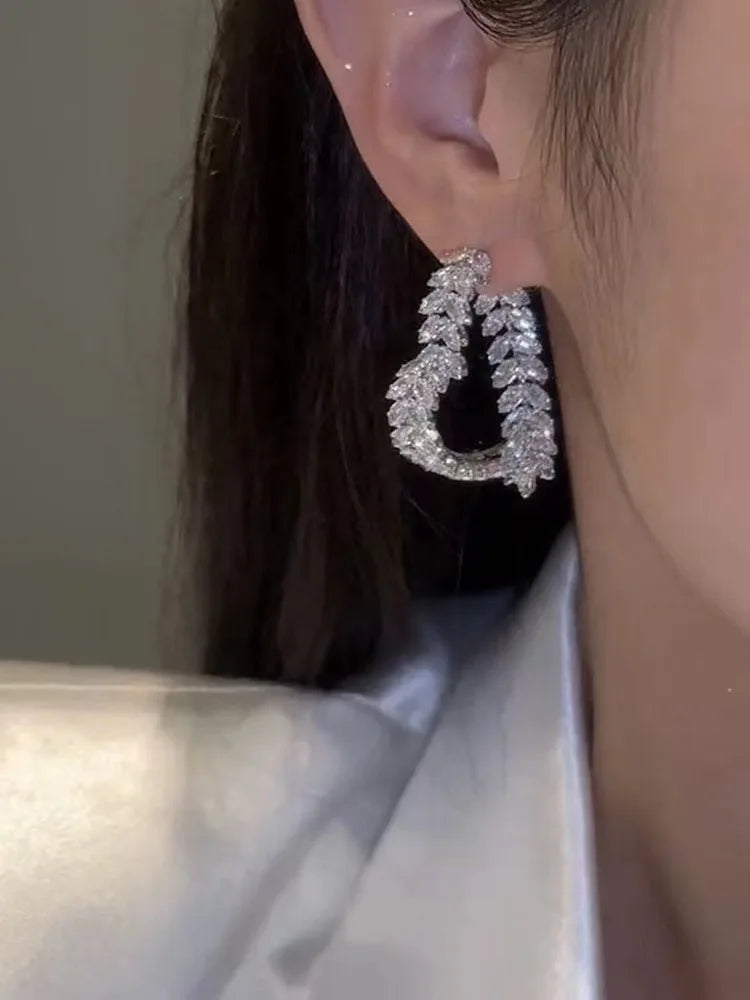 Korean Style Light Luxury Niche Design Sense Zircon Heart Wheat Ear New Trendy Temperament Earrings for Girls Jewelry