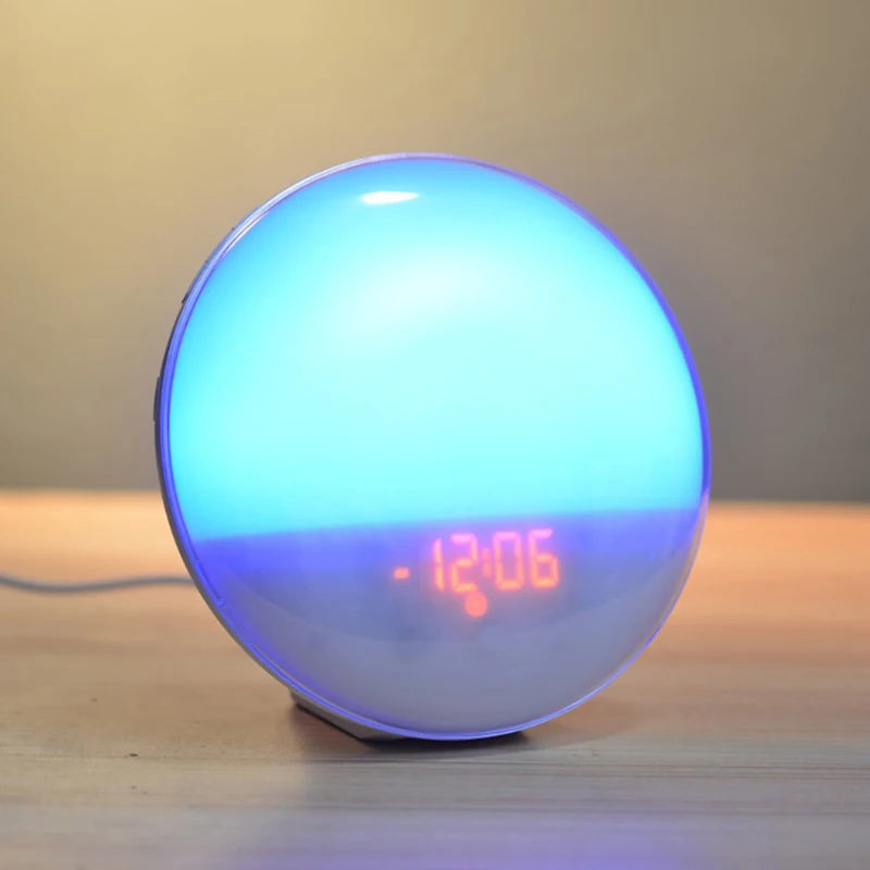Alarm Clock, Wake Up Alarm Clock Light with Sunrise/Sunset Simulation Dual Alarms FM Radio Nightlight 7 Colors Natural Sounds Snooze