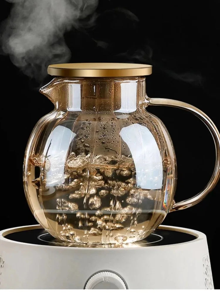 Coffee Teapot, Glass Kettle Pots Teapot Kawaii Color Pumpkin Thermal Water Bottle 1000ml with Cup Moka Pot Home Appliance Kitchen Accessories