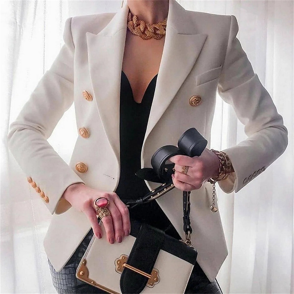 Korean Spring Autumn Luxury: Solid Coat for Women - Slim Fit, Casual Blazer with Elegant Tailoring for Office or Casual Wear