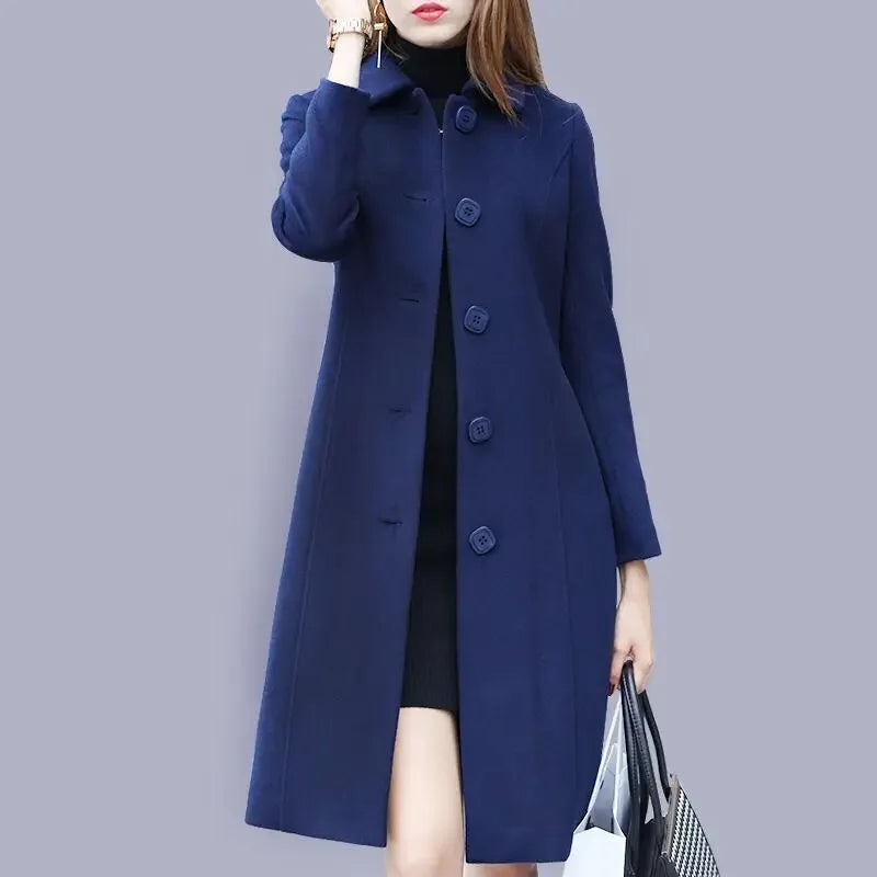 Women's Medium-Length Woolen Overcoat 2024 Autumn Winter New Style Plus Sizes Slimming Effect Smooths Your Silhouette Woolen Jac