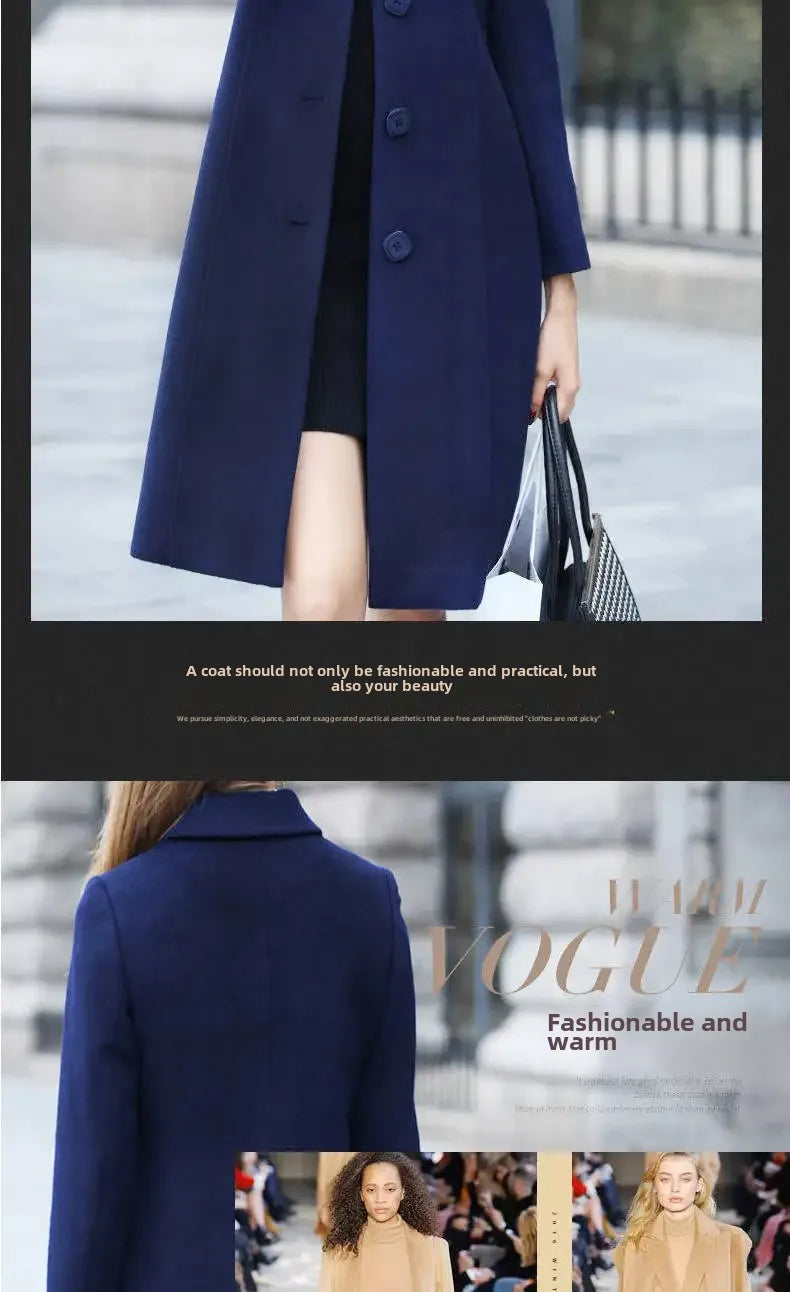 Women's Medium-Length Woolen Overcoat 2024 Autumn Winter New Style Plus Sizes Slimming Effect Smooths Your Silhouette Woolen Jac