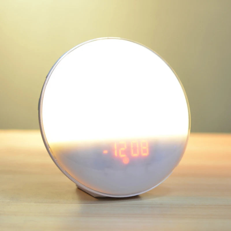 Alarm Clock, Wake Up Alarm Clock Light with Sunrise/Sunset Simulation Dual Alarms FM Radio Nightlight 7 Colors Natural Sounds Snooze