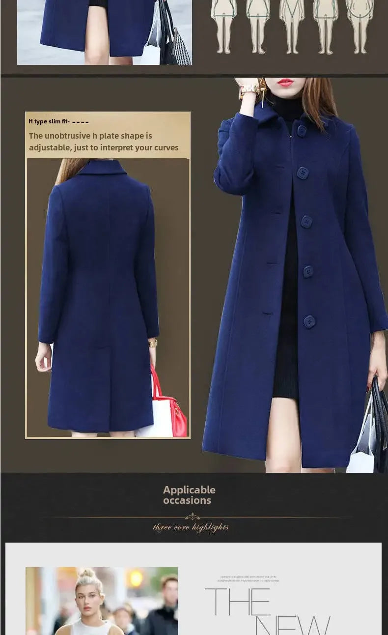 Women's Medium-Length Woolen Overcoat 2024 Autumn Winter New Style Plus Sizes Slimming Effect Smooths Your Silhouette Woolen Jac