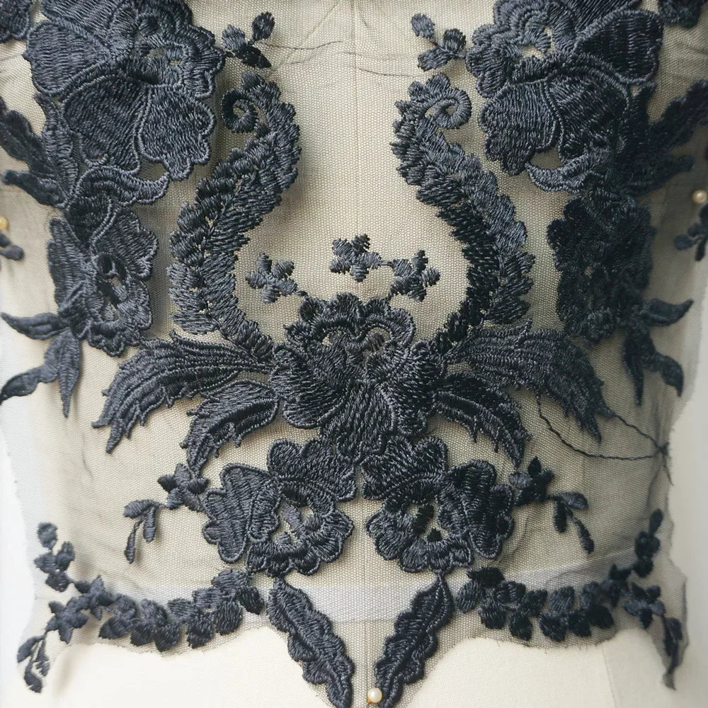 Embroidered Lace Applique Sewing Flower Fabric Collar Patch For Wedding Party Gown Bridal Dress Clothes DIY Crafts