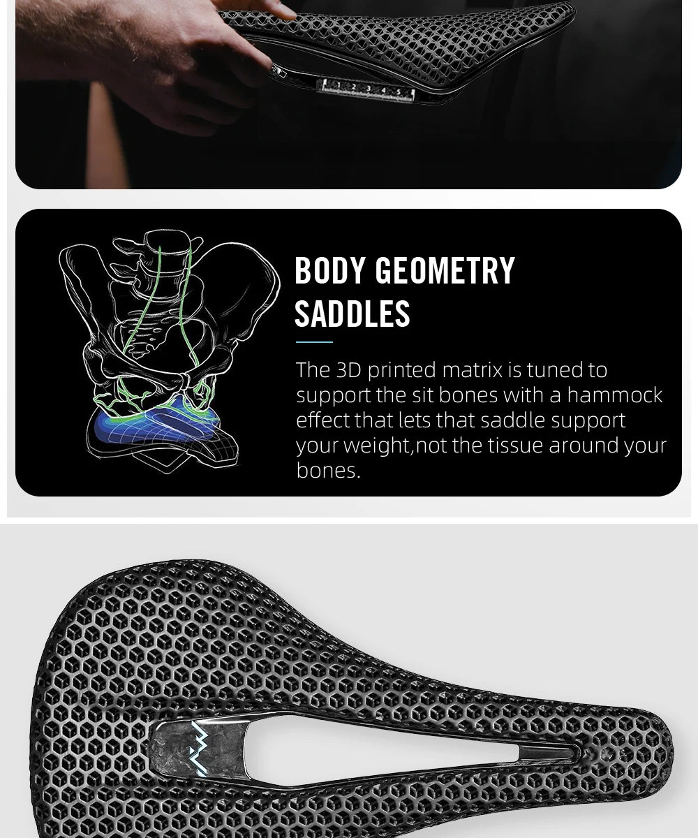 RYET 3D Printed Bike Carbon Saddle 140mm SuperLight 165g Road MTB Racing Saddles Bicycle Seat Cushion Cycling Seating Parts