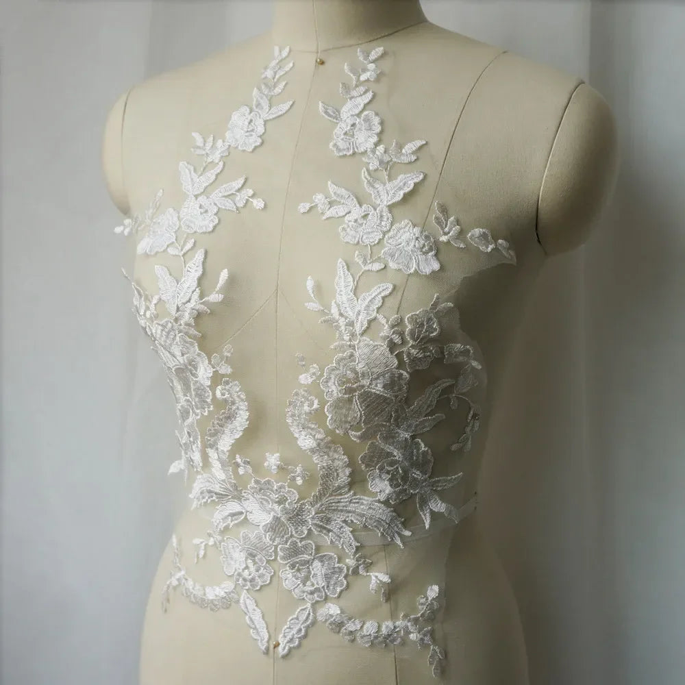 Embroidered Lace Applique Sewing Flower Fabric Collar Patch For Wedding Party Gown Bridal Dress Clothes DIY Crafts