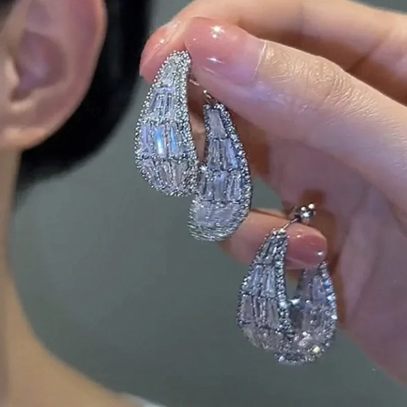 Luxury Earrings Shiny Zircon Fashion Personality Party Charm Jewelry Wheat Leaf Earring for Women Girls Valentine's Day Gift