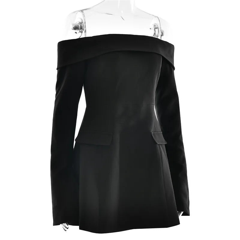 Mozision Off-shoulder Long Sleeve Sexy Mini Dress For Women Two Pocket Strapless Backless A-line Club Party Sexy Dress Elegant