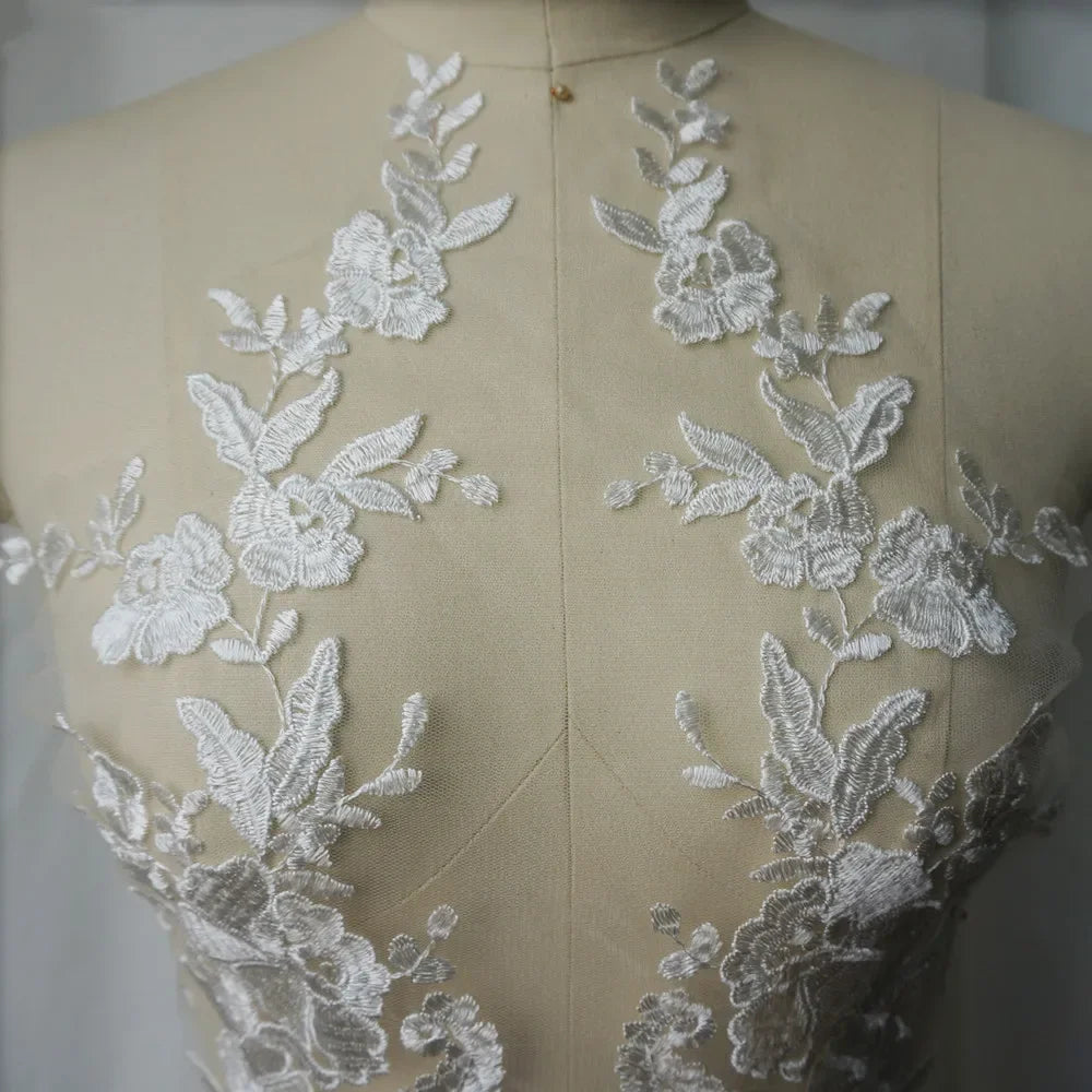 Embroidered Lace Applique Sewing Flower Fabric Collar Patch For Wedding Party Gown Bridal Dress Clothes DIY Crafts