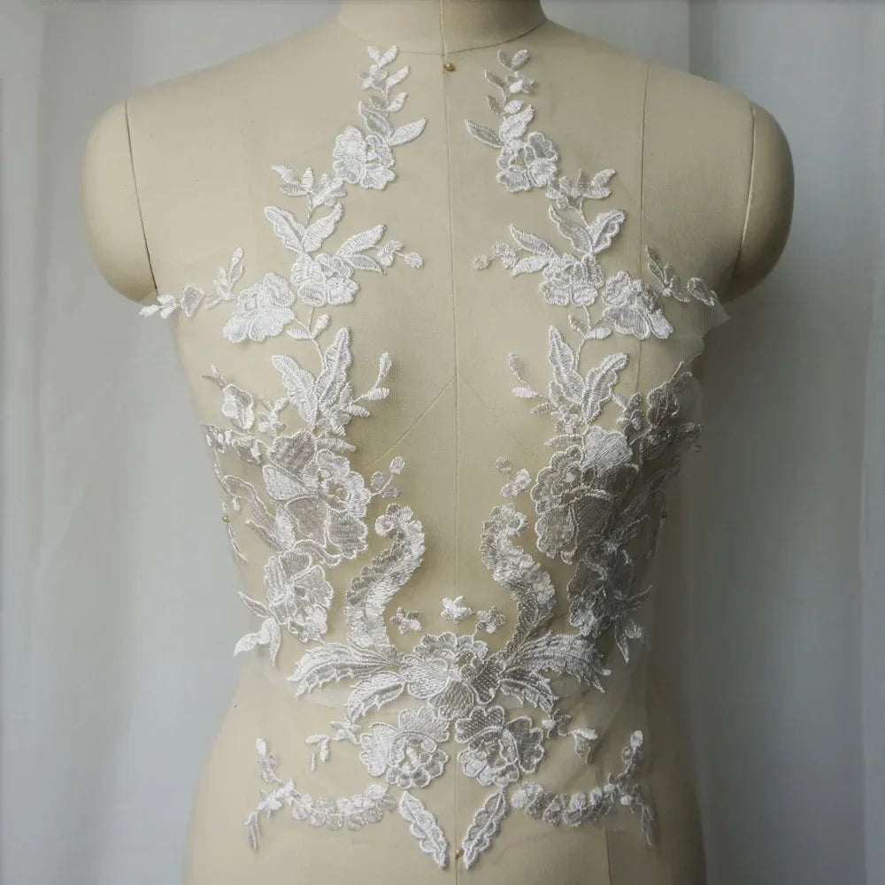 Embroidered Lace Applique Sewing Flower Fabric Collar Patch For Wedding Party Gown Bridal Dress Clothes DIY Crafts
