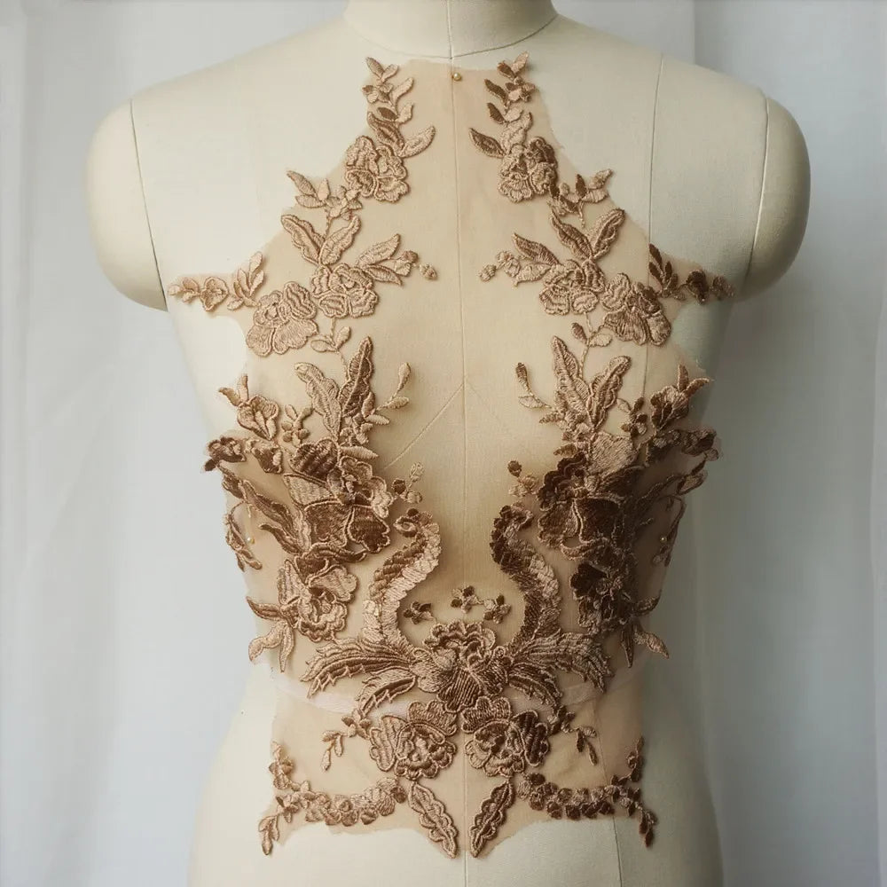 Embroidered Lace Applique Sewing Flower Fabric Collar Patch For Wedding Party Gown Bridal Dress Clothes DIY Crafts
