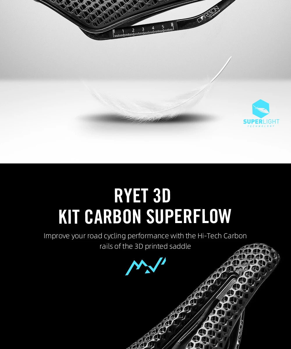 RYET 3D Printed Bike Carbon Saddle 140mm SuperLight 165g Road MTB Racing Saddles Bicycle Seat Cushion Cycling Seating Parts