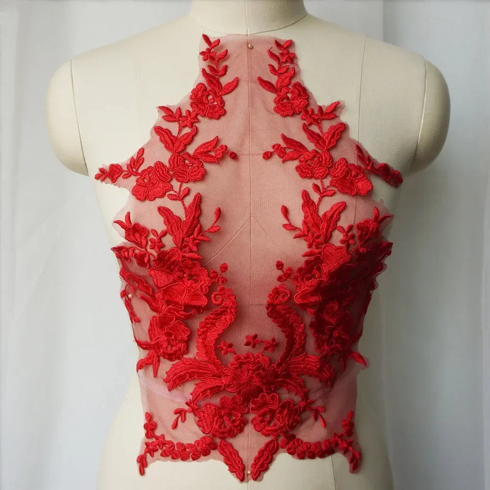 Embroidered Lace Applique Sewing Flower Fabric Collar Patch For Wedding Party Gown Bridal Dress Clothes DIY Crafts