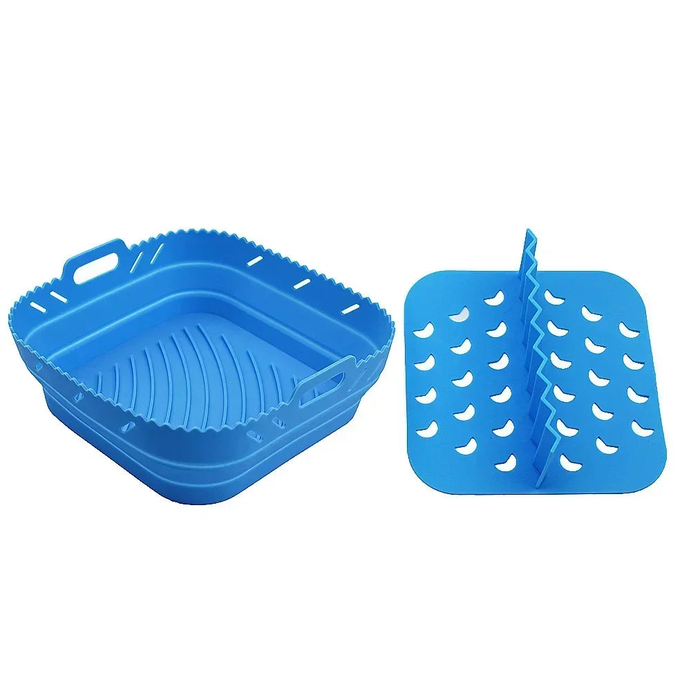 Air Fryer Silicone Tray Fried Chicken Baking Tool Oven Baking Tray with Divider Plate Reusable Liner Airfryer Silicone Basket