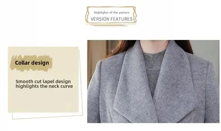 Women's Wool Coat - Long, Thick, Slim Fit with Waist Fitting, Knee-Length for Elegant and Warm Wear.