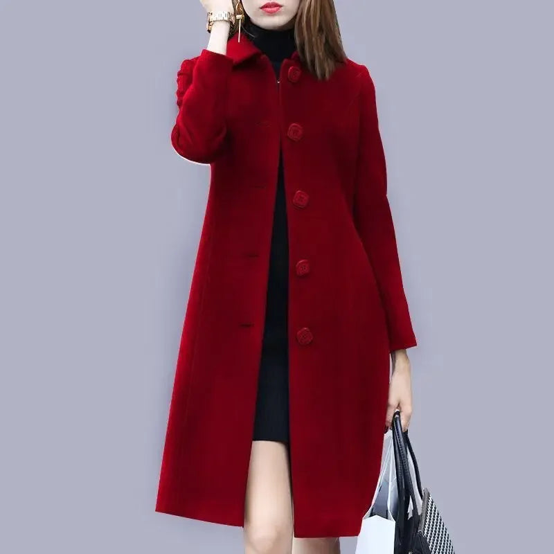 Women's Medium-Length Woolen Overcoat 2024 Autumn Winter New Style Plus Sizes Slimming Effect Smooths Your Silhouette Woolen Jac