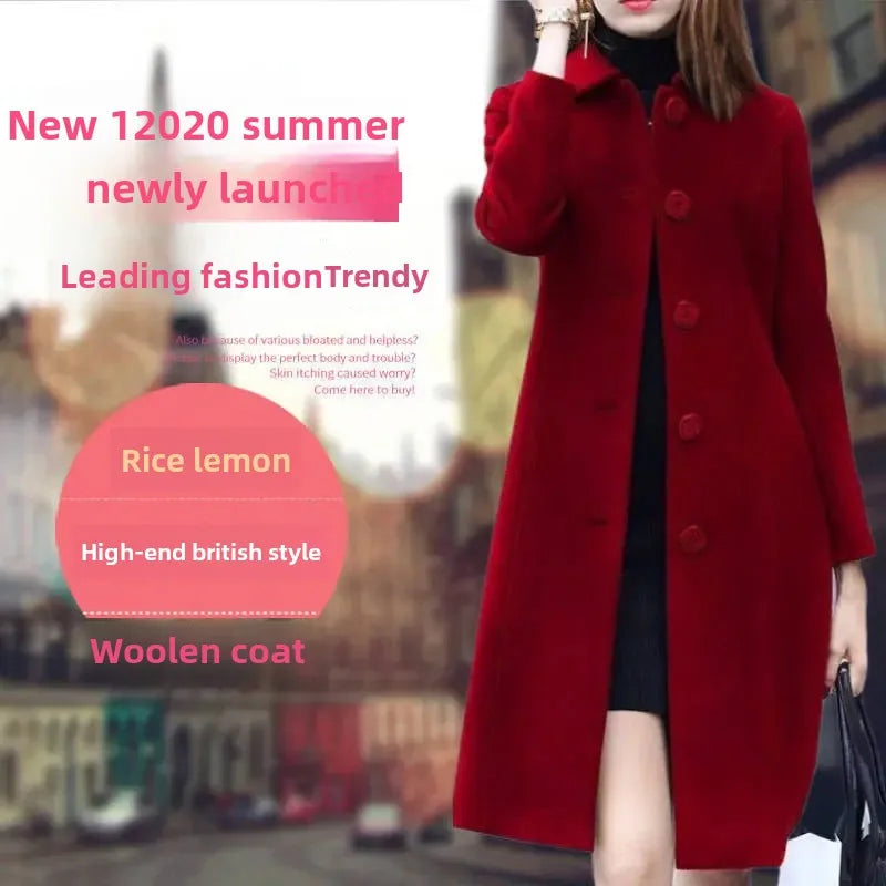 Women's Medium-Length Woolen Overcoat 2024 Autumn Winter New Style Plus Sizes Slimming Effect Smooths Your Silhouette Woolen Jac