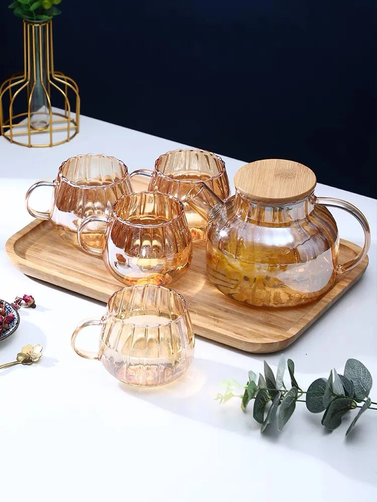 Coffee Teapot, Glass Kettle Pots Teapot Kawaii Color Pumpkin Thermal Water Bottle 1000ml with Cup Moka Pot Home Appliance Kitchen Accessories