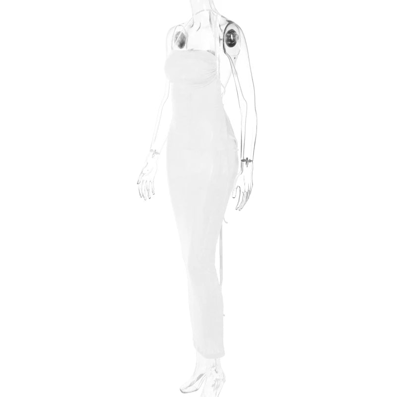 Backless Sleeveless, Swing Collar Drawstrings Hollow Out Slit Sexy Maxi Prom Dress 2023 Summer Women Party Y2K Robe