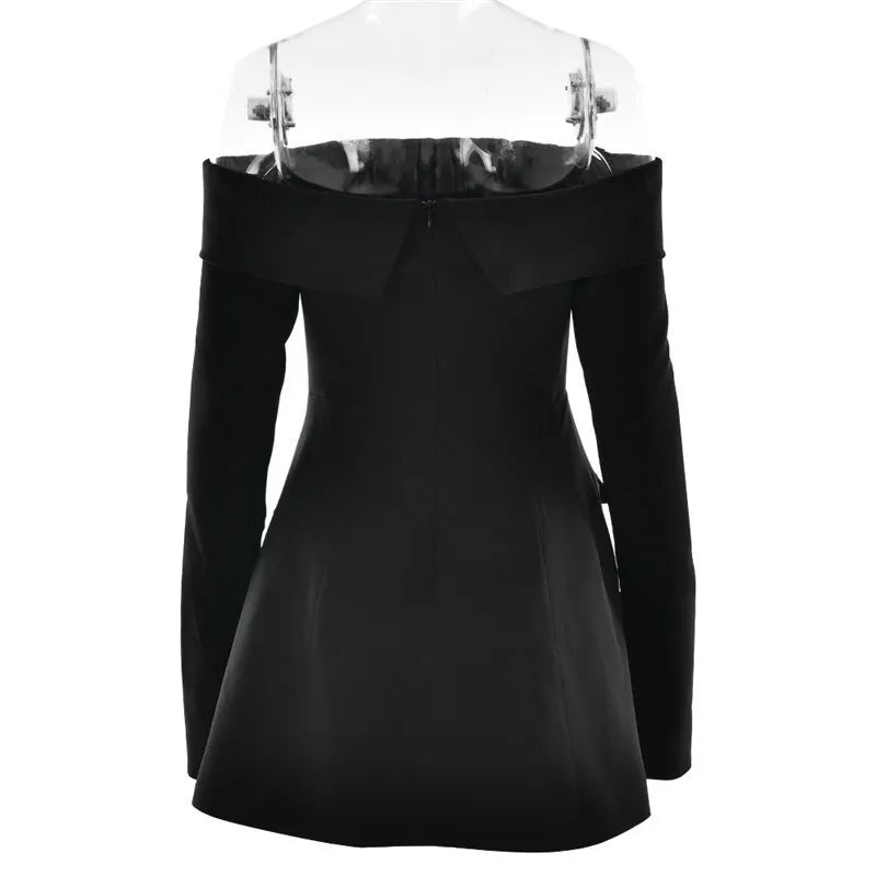 Mozision Off-shoulder Long Sleeve Sexy Mini Dress For Women Two Pocket Strapless Backless A-line Club Party Sexy Dress Elegant