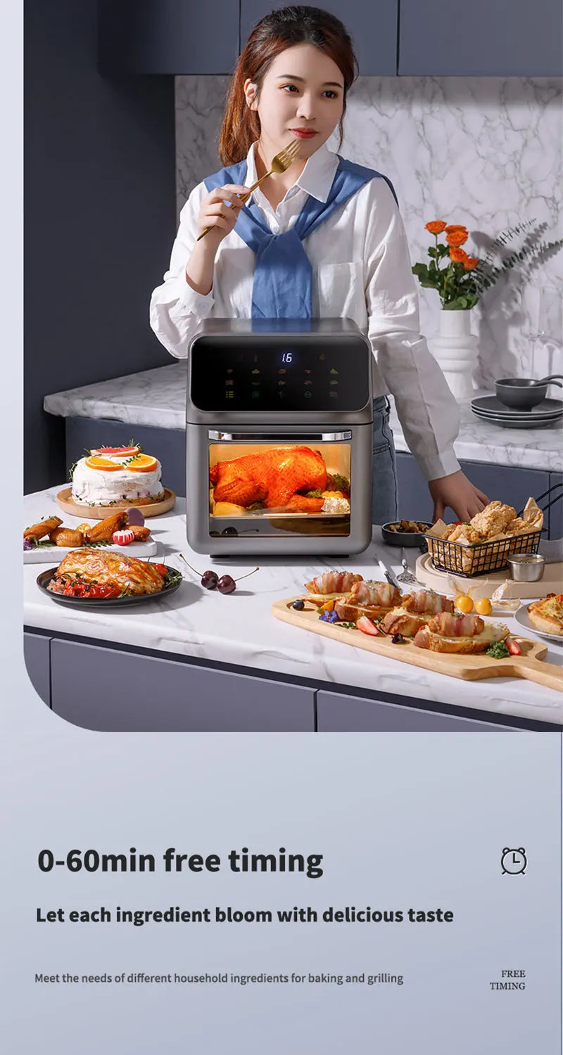 Air Fryers, 10L Large Capacity Electric Oil-free Automatic Household Kitchen 360°Baking Convection Oven Deep Fryer without Oil