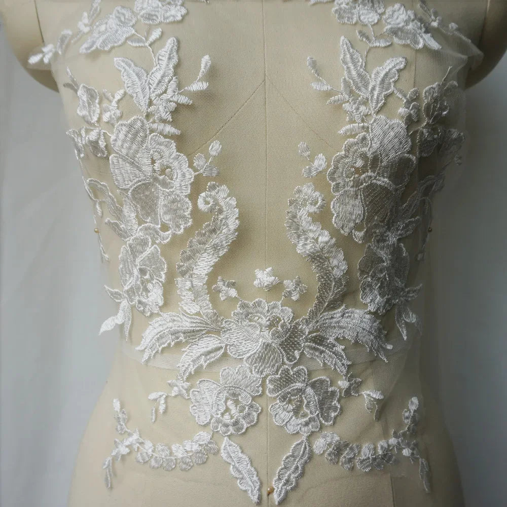 Embroidered Lace Applique Sewing Flower Fabric Collar Patch For Wedding Party Gown Bridal Dress Clothes DIY Crafts