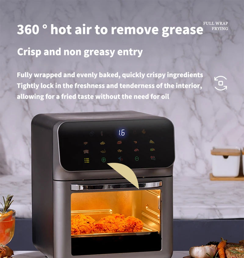 Air Fryers, 10L Large Capacity Electric Oil-free Automatic Household Kitchen 360°Baking Convection Oven Deep Fryer without Oil